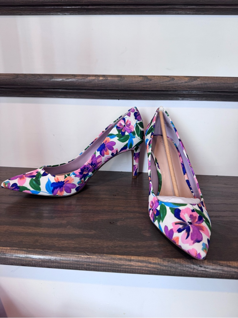 Kelly & Katie Floral Pointed-Toe Heels in Pink, Purple & Green